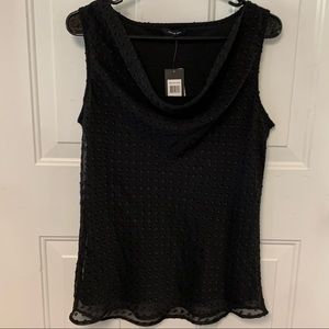 Verve Ami Black Lightweight Sleeveless Clip Dot Woven Top Draped Neck Sz M